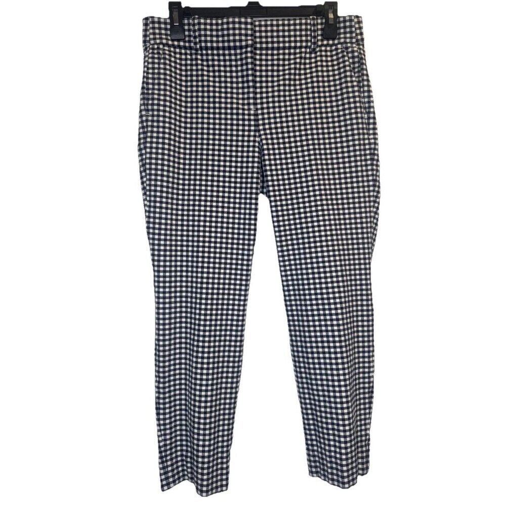 J. Crew Women’s Cameron Black White Gingham Plaid Crop Pants Stretch Sz 8 Preppy